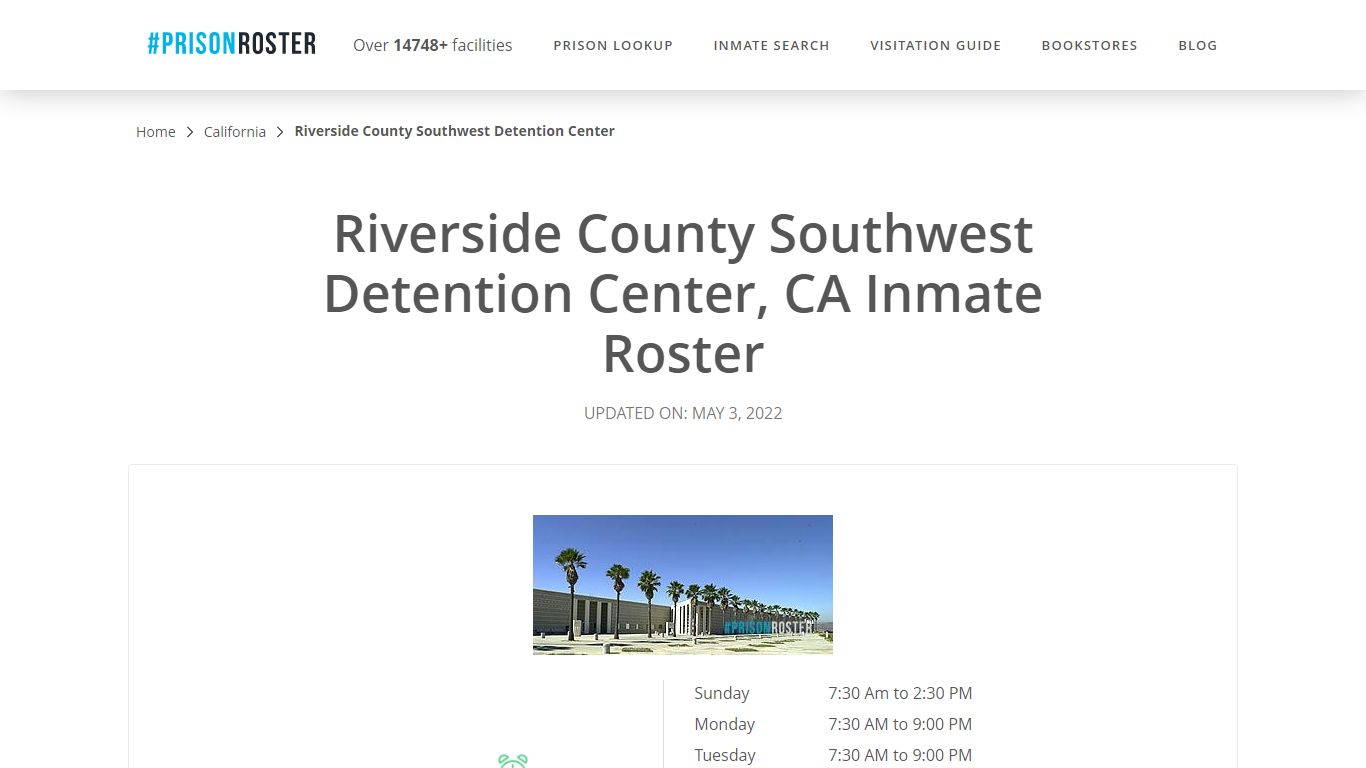 Riverside County Southwest Detention Center, CA Inmate Roster
